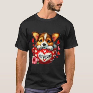 Camiseta Furry Valentine Adorable Corgi Puppy Love