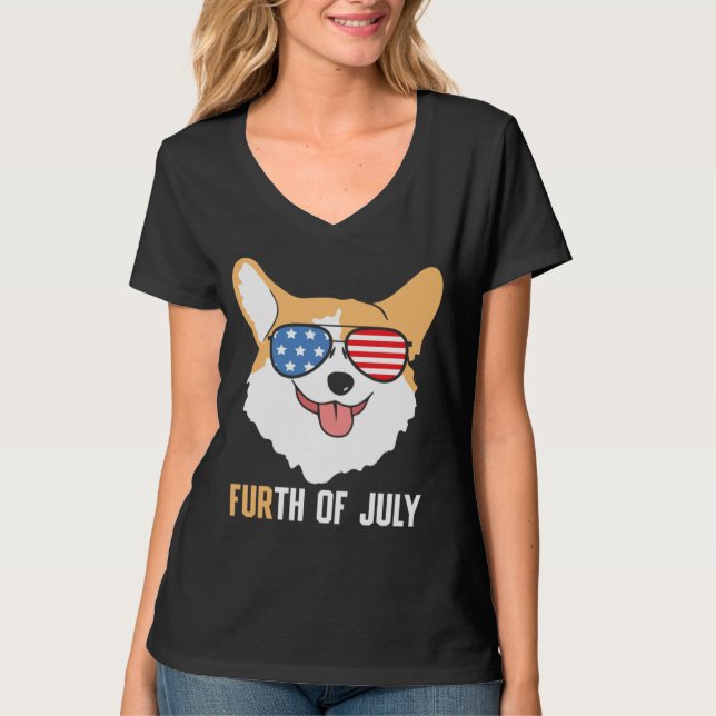 Camiseta FURth 4th Of July Corgi Dog  American Flag Sunglas (Frente)