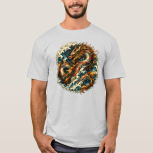Camiseta Fusão de Dragão Koi Inspirada no Japão Fantasia Oc