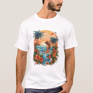 Camiseta Fusão de Tinta Tropical: Arte de Jerry Tattoo