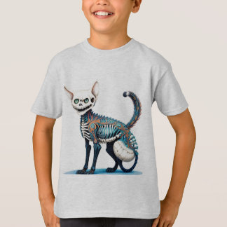 Camiseta Fusão do Esqueleto Cat - Arte Hiperdetalhada
