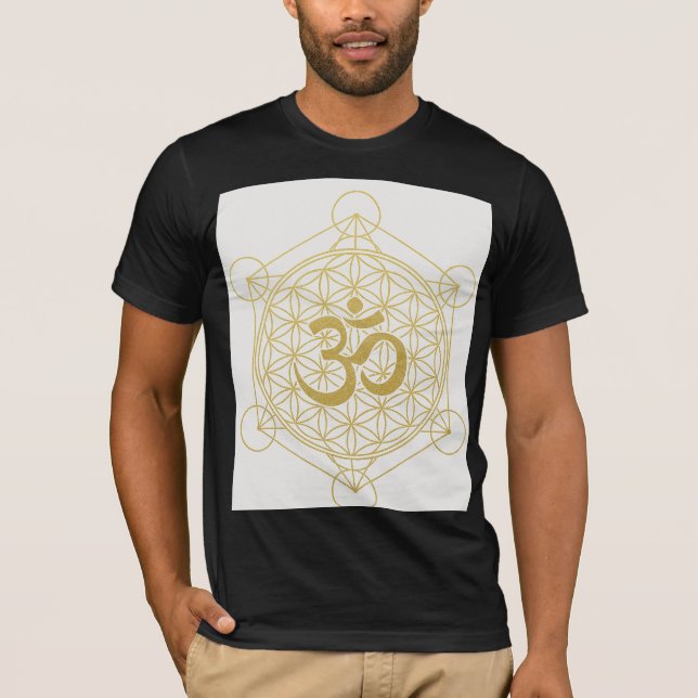Camiseta Fusão Energética: Símbolo Om Encontra Geometria Sa (Frente)