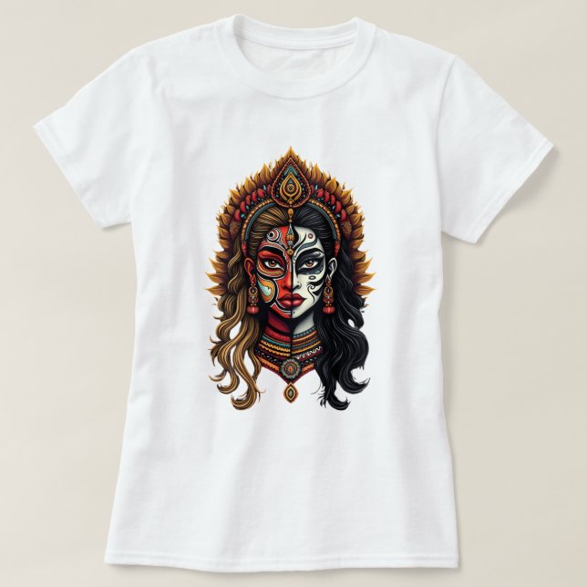 Camiseta Fusão Theyyam-Kathakali - Celebração de Kerala (Frente do Design)