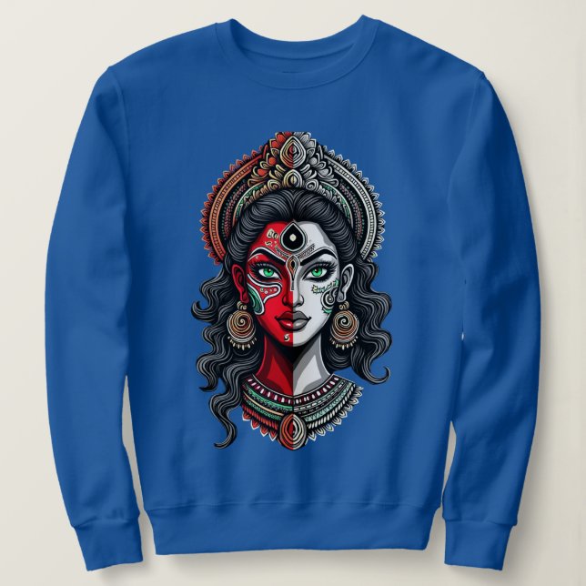Camiseta Fusão Theyyam-Kathakali - Energia feminina redefin (Frente do Design)