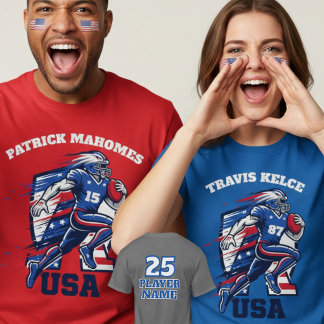 Camiseta Futebol Americano EUA Ação Dinâmica Patriótica