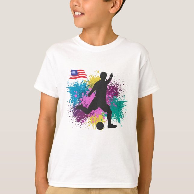 Camiseta Futebol Americano EUA Salpicos de Cor Grunge (Frente)