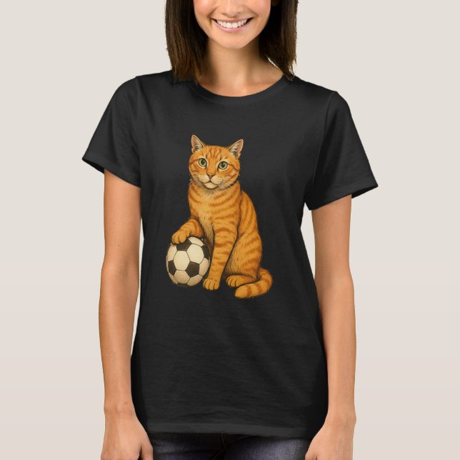 Camiseta Futebol de Gato Laranja Engraçado (Frente)