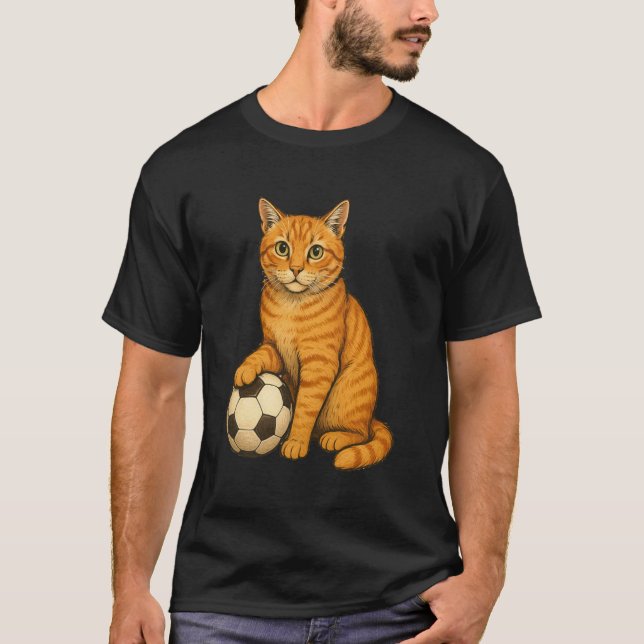 Camiseta Futebol de Gato Laranja Engraçado (Frente)