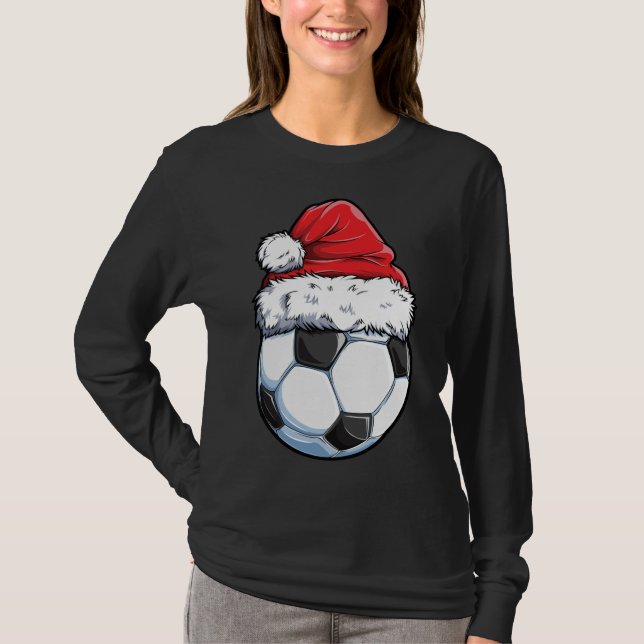 Camiseta Futebol de Natal Ball Santa Hat Esportes Engraçado (Frente)