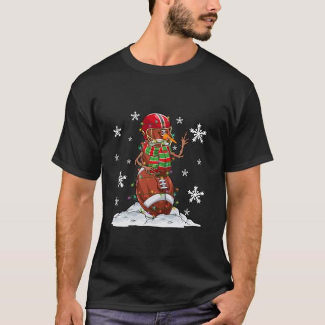 Camiseta Futebol Engraçado Bolas de Snowman Noite em Árvore (Frente)