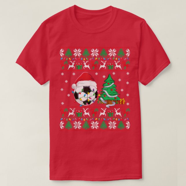 Camiseta Futebol feio de Natal - Futebol Xmas Luzes F (Frente do Design)