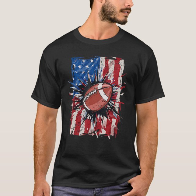 Camiseta Futebol Patriótico 4º de julho Homens EUA Fl (Frente)