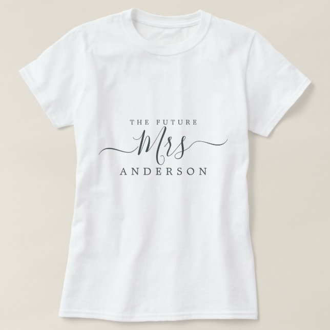 Camiseta Futura Sra Roteiro Chic Nome Personalizado Noiva a (Frente do Design)