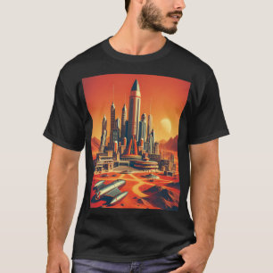 Camiseta Futuralista cidade marciana em Leds Quentes e Lega