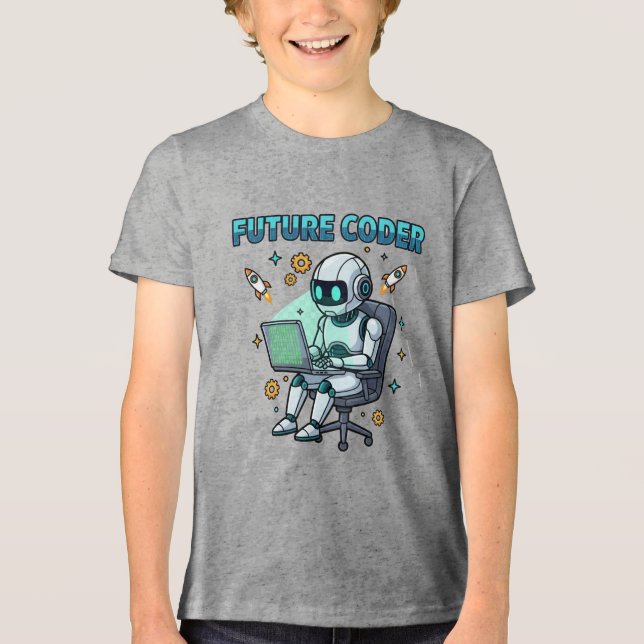 Camiseta Future Coder – Design de Codificação de Robô Fofo (Frente)