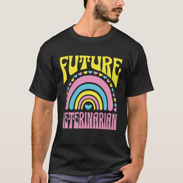 Camiseta Future Veterinarian Bright Retro Rainbow Veterinar (Frente)