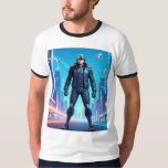 Camiseta Futuristic Anime Cyberpunk Hero Standing in Neon C<br><div class="desc">High-quality anime illustration of a futuristic cyberpunk hero standing confidently in a neon-lit city at night. The character wears a black tactical suit with glowing goggles while flying drones move through the futuristic skyline,  creating a powerful sci-fi atmosphere perfect for anime,  cyberpunk,  and futuristic art lovers.</div>