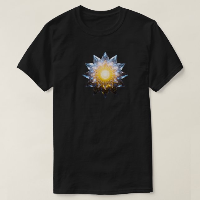 Camiseta Futuristic Crystal Lotus • Geometric Sci-Fi Energy (Frente do Design)