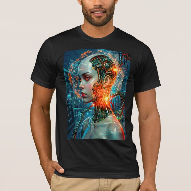 Camiseta Futuristic Cyborg Neural Network Sci-Fi Tech (Frente)