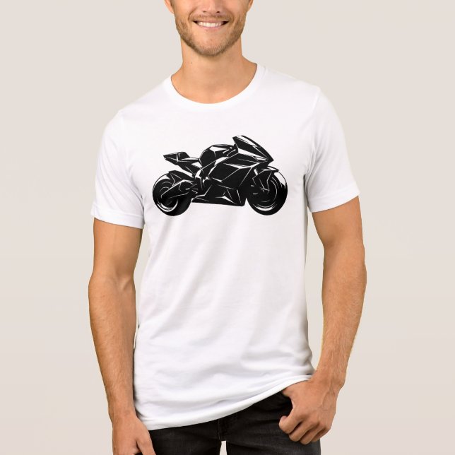Camiseta Futuristic Motorcycle Black White Vector  (Frente)