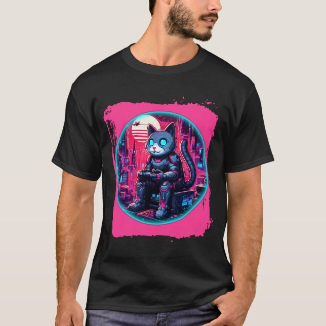 Camiseta Futurística Feline Tech (Frente)