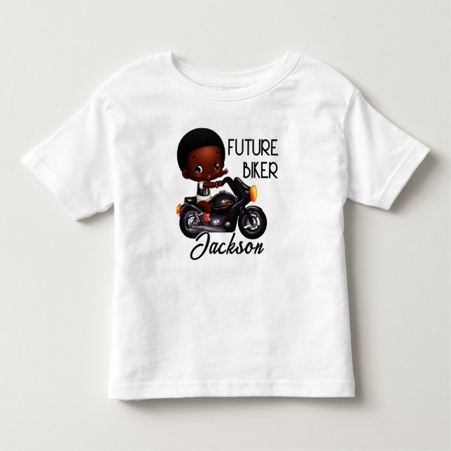 Camiseta Futuro Biker com Criança e Motocicleta (Frente)