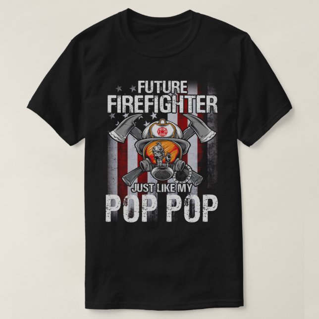 Camiseta Futuro Bombeiro Como Minha Bandeira POP POP dos EU (Frente do Design)
