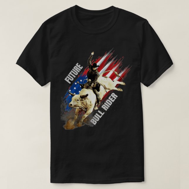 Camiseta Futuro Bull Rider Gift Patriótico American Flag pa (Frente do Design)