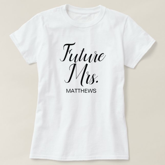 Camiseta Futuro Casamento Personalizado de Script Moderno N (Frente do Design)
