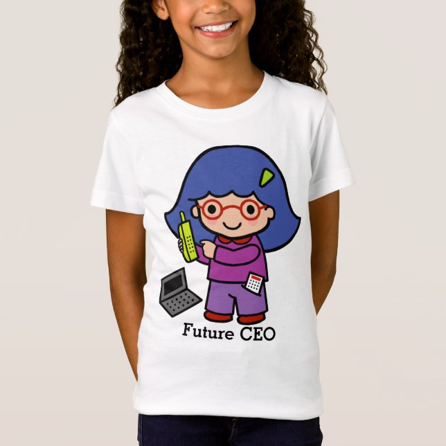 Camiseta Futuro CEO/Contador/Menina Mogul com computador (Frente)