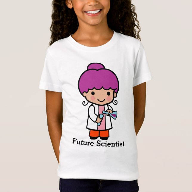 Camiseta Futuro Cientista / Quimista Rapariga com Frasco (Frente)