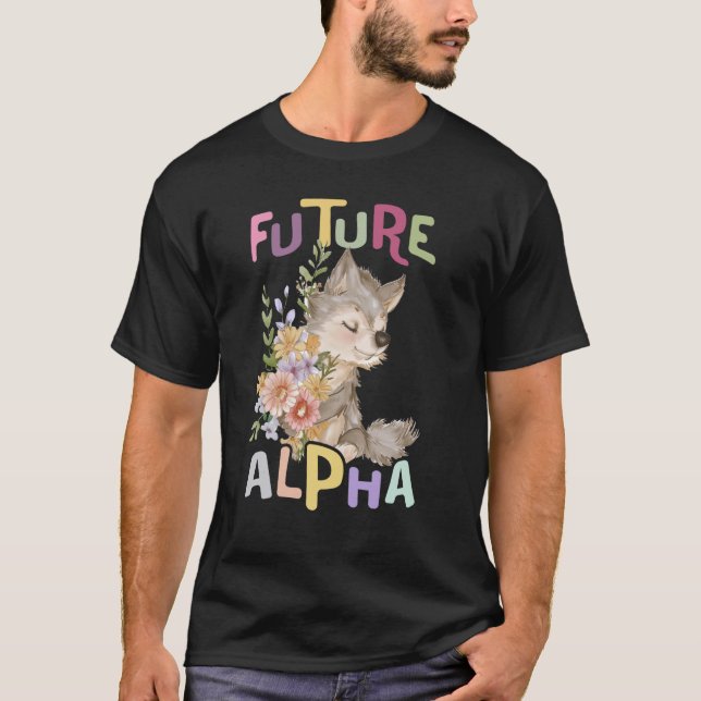 Camiseta futuro lobo alfa com lobos giros e flores (Frente)