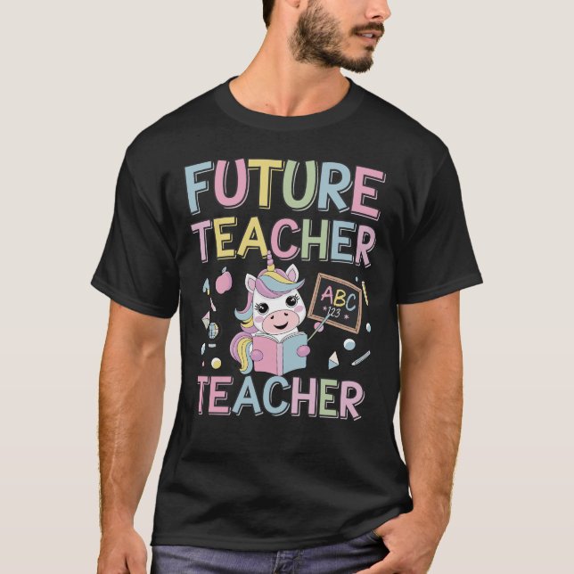 Camiseta Futuro Professor Fofo Unicórnio com Quadro ABC (Frente)