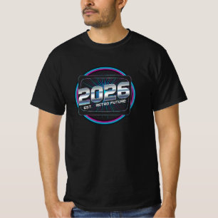 Camiseta Futuro Retrô 2026 Design de Ficção Científica Vint