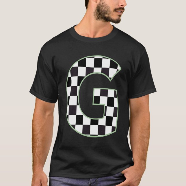 Camiseta G Initial Monogram black & white checkerboard (Frente)