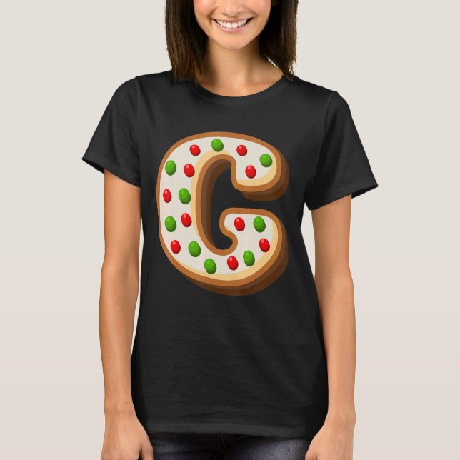 Camiseta G Letra Maiúscula de Biscoito de Natal Mais Curta  (Frente)