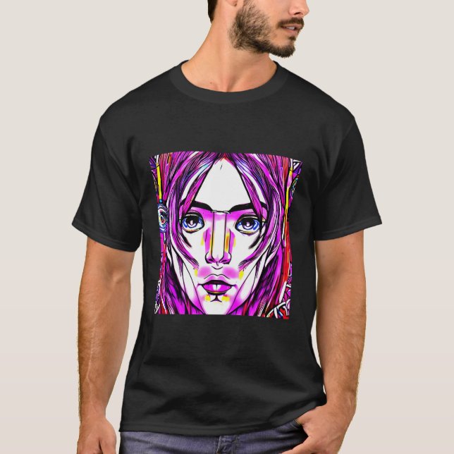 Camiseta Ga Colorida com Ilustração Cibernética (Frente)