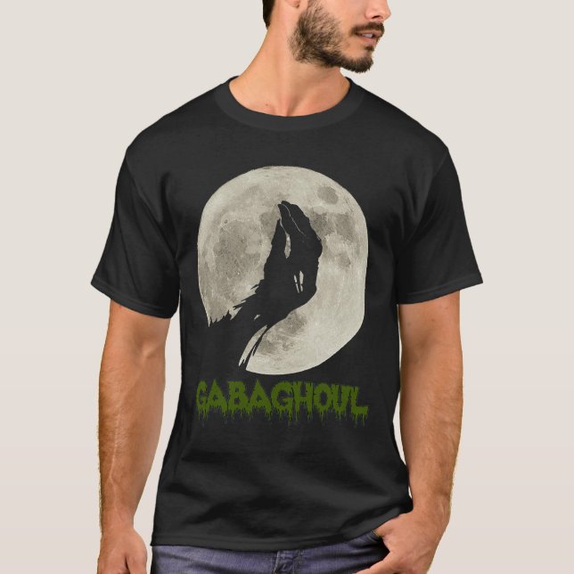 Camiseta Gabaghoul Engraçado Halloween da Lua da Mão (Frente)