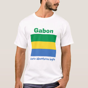 Camiseta Gabão Bandeira + Mapa + Texto