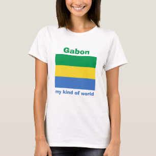 Camiseta Gabão Bandeira + Mapa + Texto