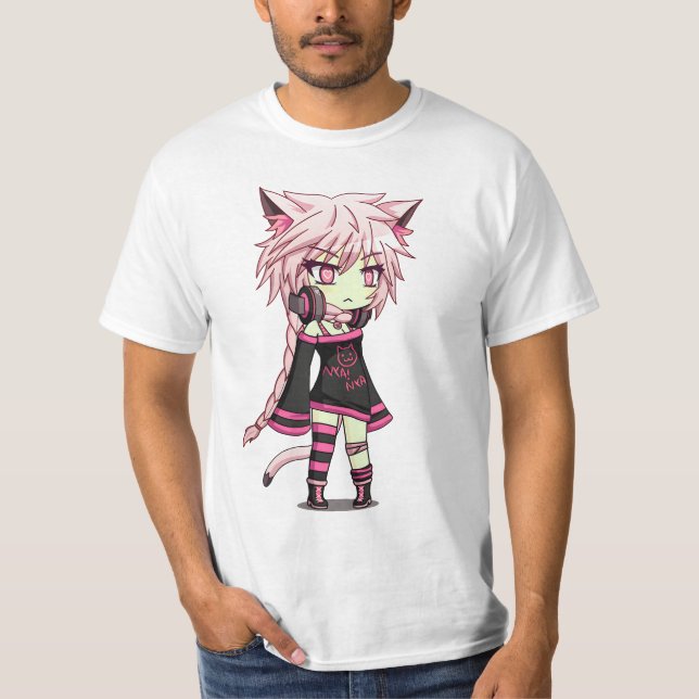 Camiseta Gacha Club Pink e animação feminina cabeleira (Frente)