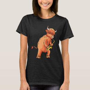 Camiseta Gado Bovino de Highland Escocês Tocando Saxofone M