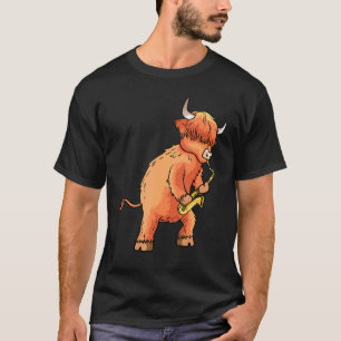 Camiseta Gado de Highland Escocês Tocar Saxofone Música