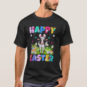 Camiseta Gado Vaca Feliz Páscoa Caça ao Ovo Coelho Orelha G