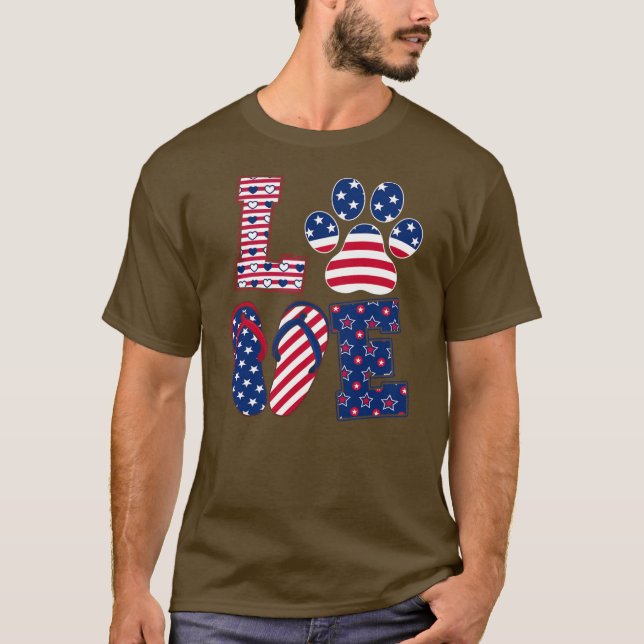 Camiseta Gafanhoto-Cachorro Com Chinelos De Bandeira Americ (Frente)