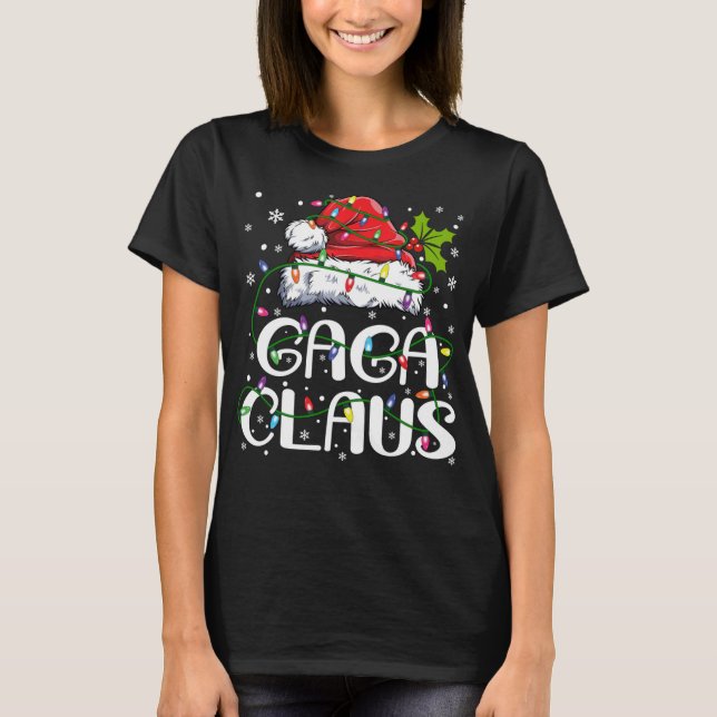 Camiseta Gaga Claus Natal Luz a Festa da Família Pajama (Frente)