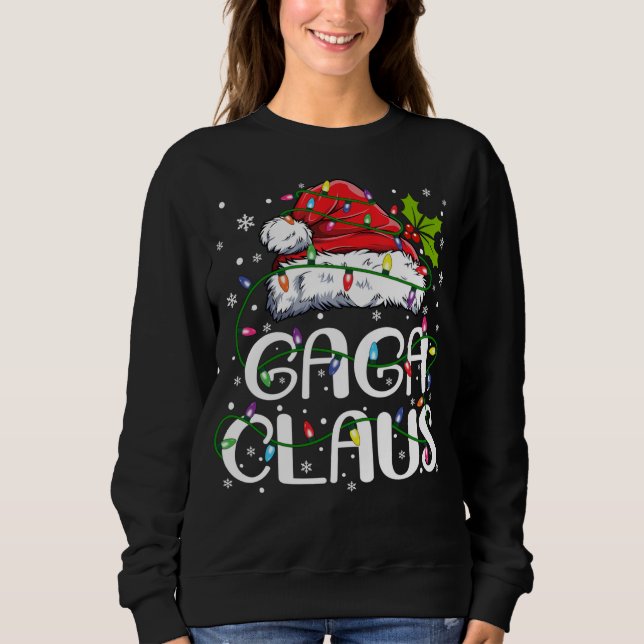 Camiseta Gaga Claus Natal Luz a Festa da Família Pajama (Frente)