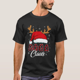 Camiseta Gaga Claus Santa Hat Reindeer Xadrez Vermelha Corr