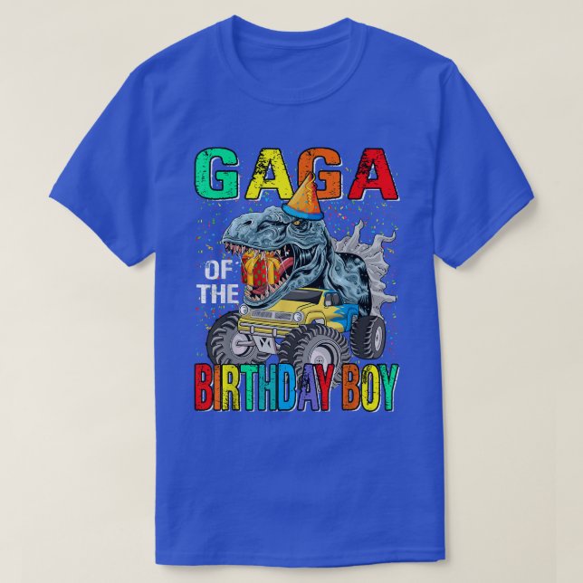 Camiseta Gaga Of The Birthday Boy Monster Truck Dinosaur  (Frente do Design)