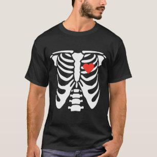 Camiseta Gaiola de Costela de Esqueleto Halloween Coração d